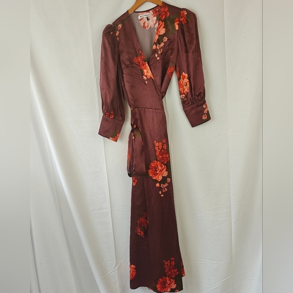 Reformation Merrick Silk Maxi Burgandy Floral Dress Size XS *FLAWED* - Picture 5 of 16